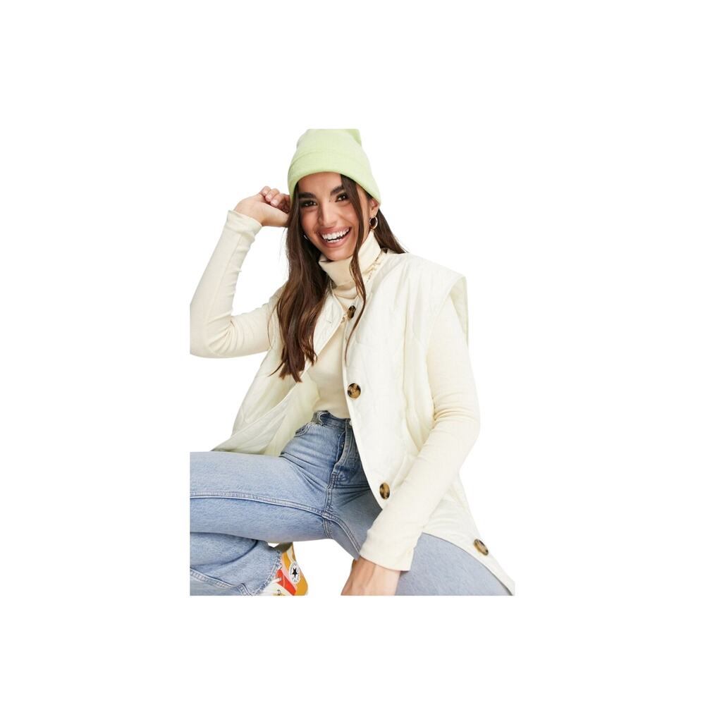 ASOS DESIGN Women's size 10 Oversized Quilted Collarless Gilet‎ Casual Prep Vest